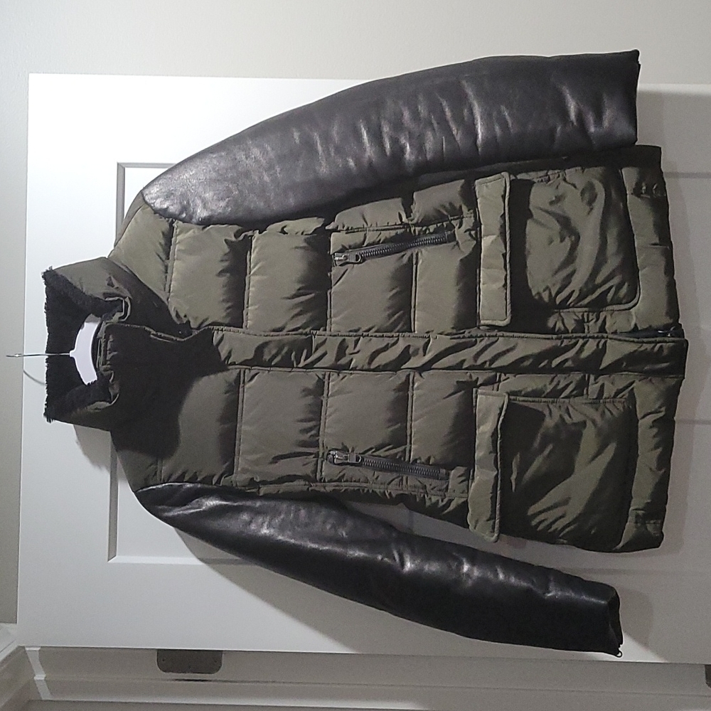 COPY - Mackage - Green Orla Down Coat With Leather Sleeves